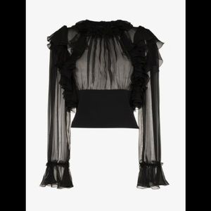 Dolce & Gabbana Ruffle Sleeve Sheer Silk Blouse